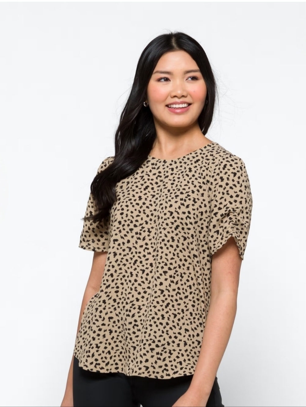 Papermoon Tan Leopard Print Ruched Sleeve Blouse